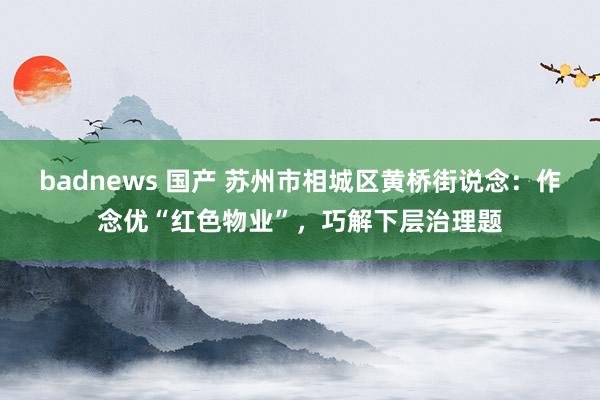 badnews 国产 苏州市相城区黄桥街说念：作念优“红色物业”，巧解下层治理题