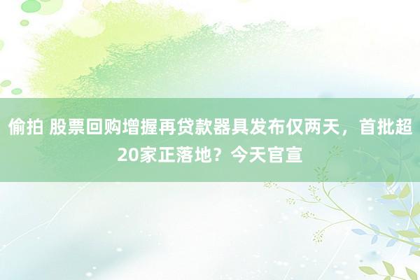 偷拍 股票回购增握再贷款器具发布仅两天，首批超20家正落地？今天官宣