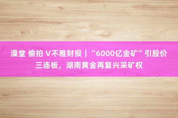 澡堂 偷拍 V不雅财报｜“6000亿金矿”引股价三连板，湖南黄金再复兴采矿权