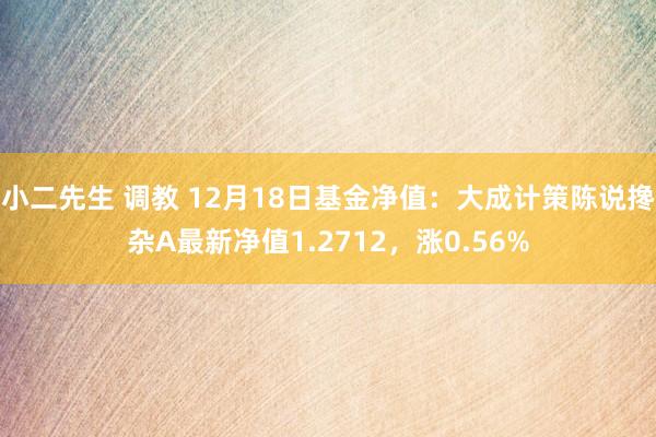 小二先生 调教 12月18日基金净值：大成计策陈说搀杂A最新净值1.2712，涨0.56%