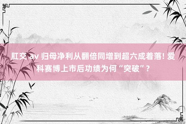 肛交 av 归母净利从翻倍同增到超六成着落! 爱科赛博上市后功绩为何“突破”?