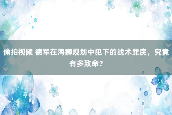 偷拍视频 德军在海狮规划中犯下的战术罪戾，究竟有多致命？